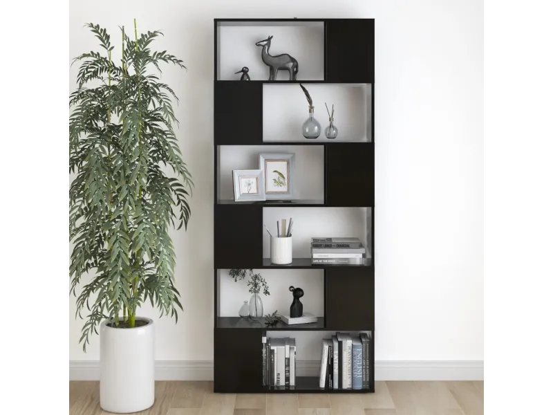 Bibliothèque/Séparateur de pièce Noir 80x24x186 cm Aggloméré