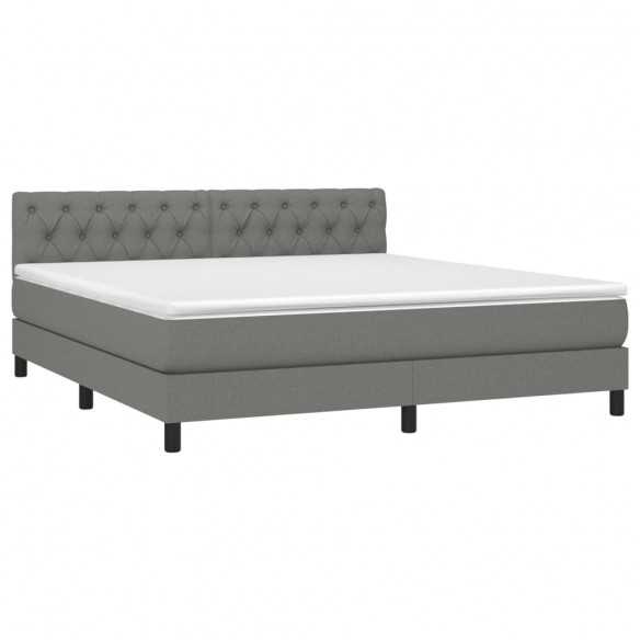 cadre de lit avec matelas Gris foncé 160x200cm Tissu