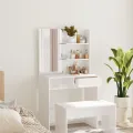 Coiffeuse avec miroir Blanc brillant 74,5x40x141 cm