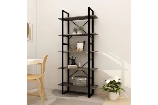 Bibliothèque à 5 niveaux Gris 80x30x175 cm Bois de pin