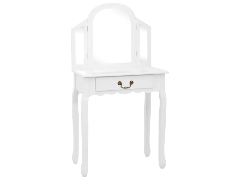 Coiffeuse et tabouret Blanc 65x36x128 cm Bois de paulownia MDF