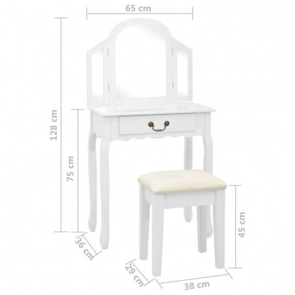 Coiffeuse et tabouret Blanc 65x36x128 cm Bois de paulownia MDF