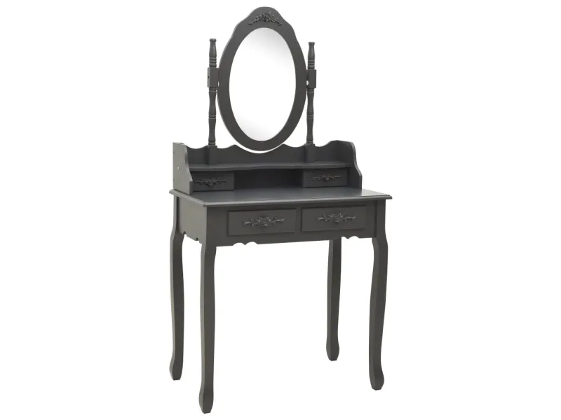 Ensemble de coiffeuse avec tabouret Gris 75x69x140 cm Paulownia