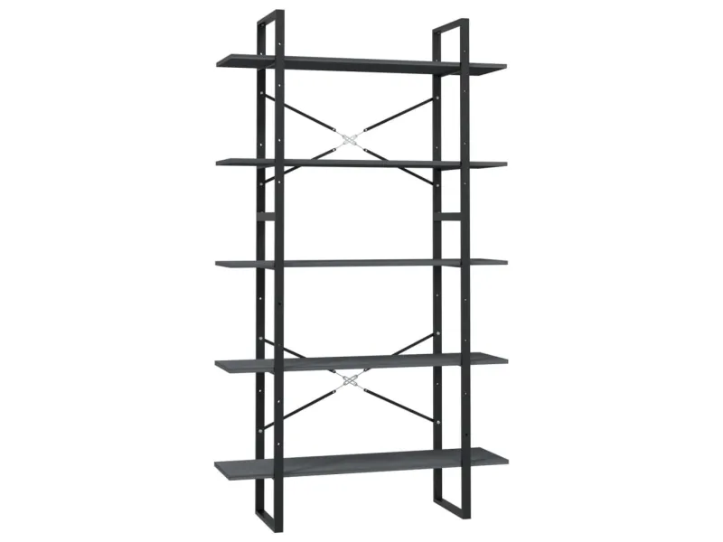 Bibliothèque à 5 niveaux Gris 100x30x175 cm Bois de pin