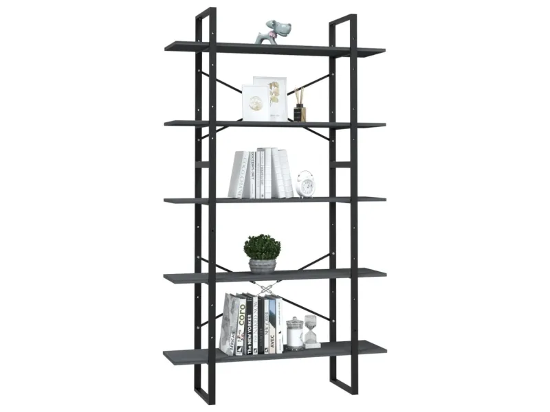 Bibliothèque à 5 niveaux Gris 100x30x175 cm Bois de pin