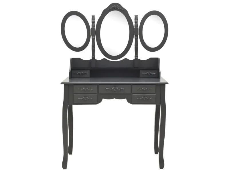 Coiffeuse avec tabouret et miroir pliable en 3 Gris