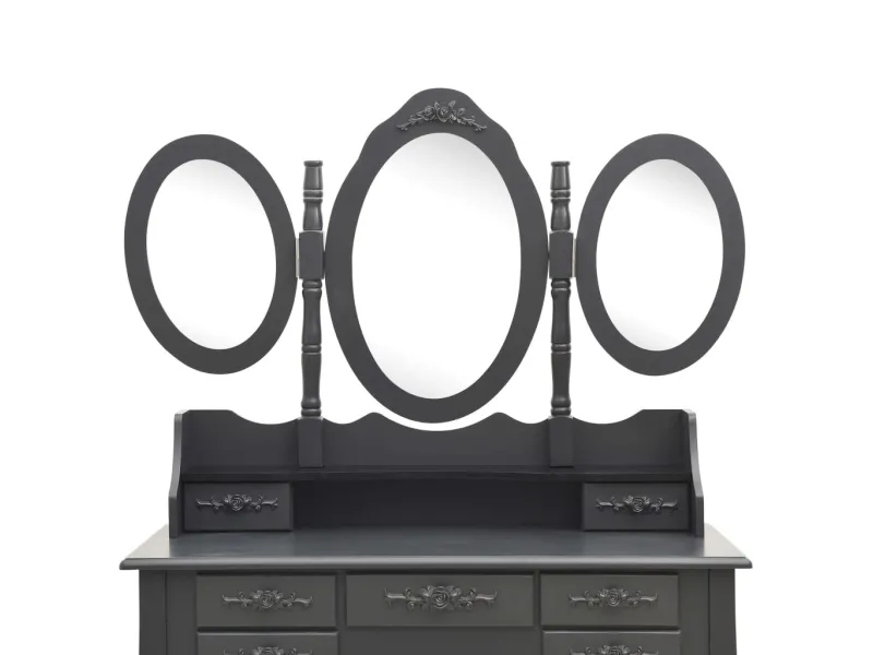 Coiffeuse avec tabouret et miroir pliable en 3 Gris