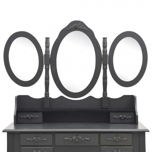 Coiffeuse avec tabouret et miroir pliable en 3 Gris