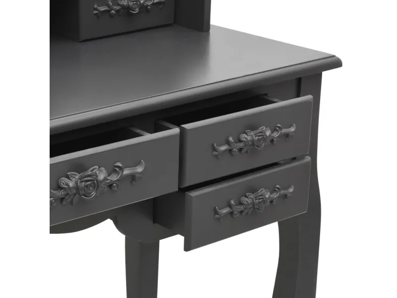 Coiffeuse avec tabouret et miroir pliable en 3 Gris