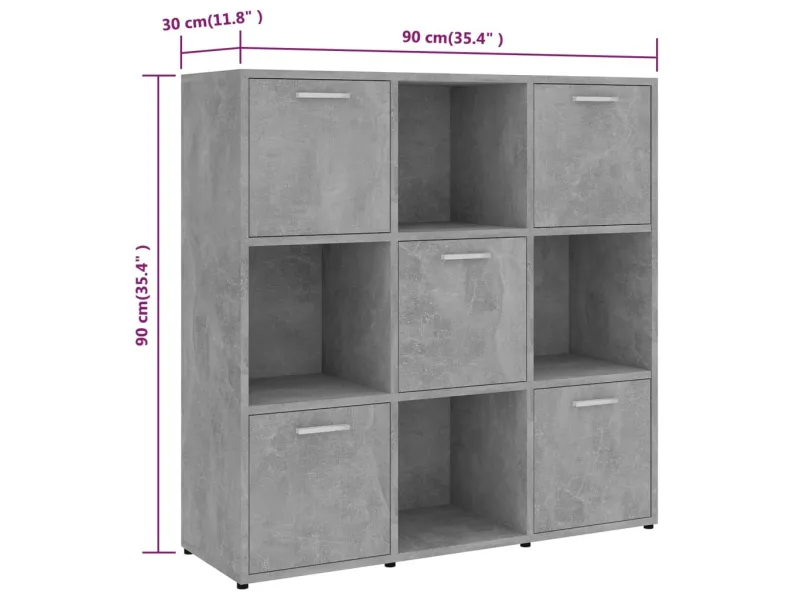 Bibliothèque Gris béton 90x30x90 cm Aggloméré