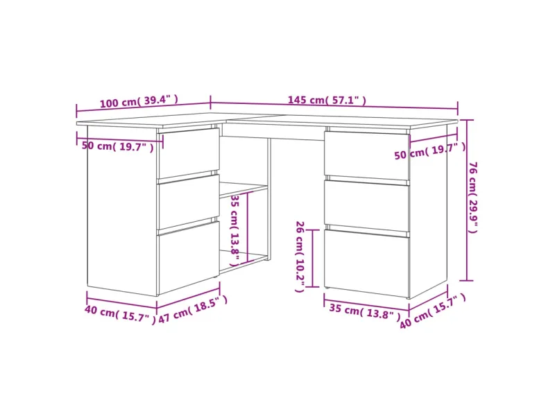Bureau d'angle Sonoma gris 145x100x76 cm 