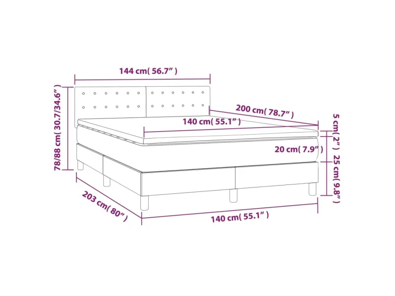 cadre de lit avec matelas et LED Noir 140x200cm