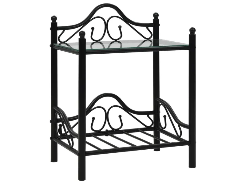 Table de chevet 2 pcs Acier et verre trempé 45x30,5x60 cm Noir