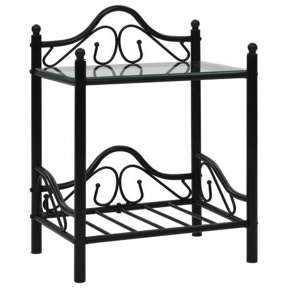 Table de chevet 2 pcs Acier et verre trempé 45x30,5x60 cm Noir