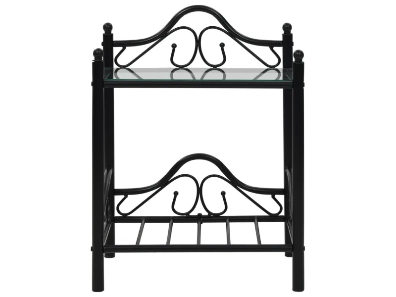 Table de chevet 2 pcs Acier et verre trempé 45x30,5x60 cm Noir