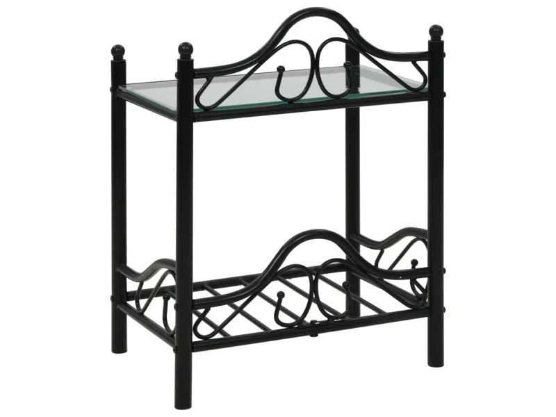 Table de chevet 2 pcs Acier et verre trempé 45x30,5x60 cm Noir