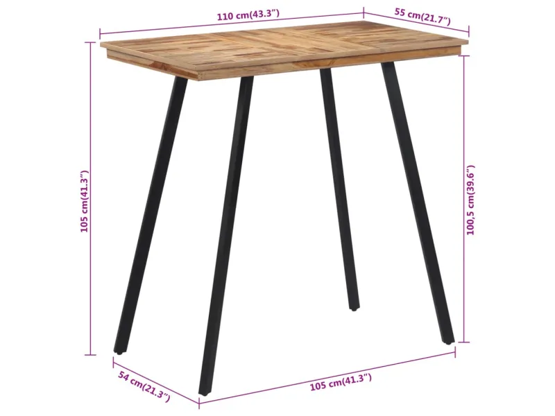 Table de bar 110x55x105 cm bois de teck solide