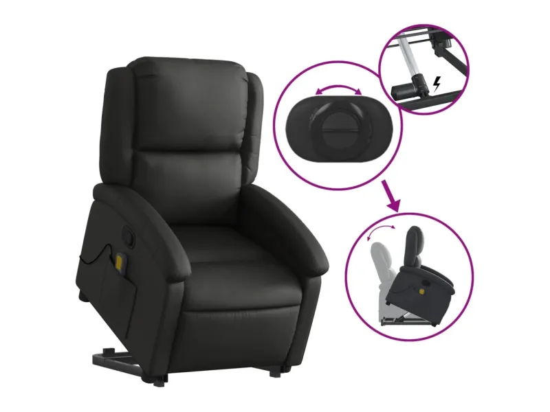 Fauteuil inclinable de massage noir cuir véritable