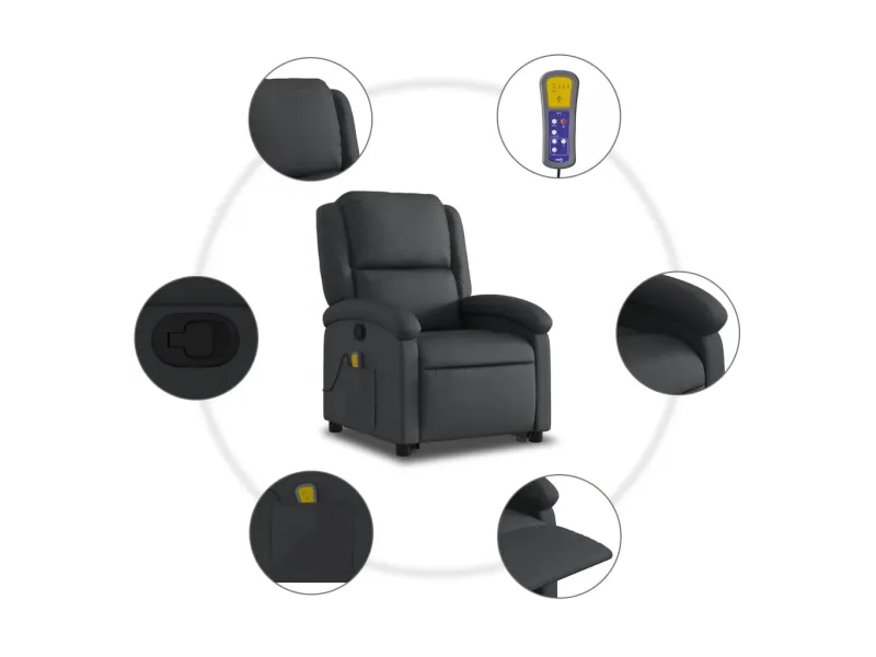 Fauteuil inclinable de massage noir cuir véritable