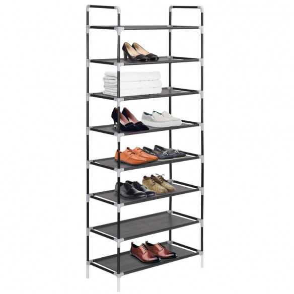 Range-chaussures avec 8 étagères Métal et Tissu non tissé Noir