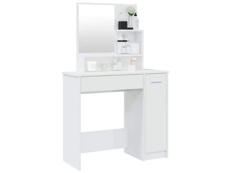 Coiffeuse avec miroir Blanc brillant 86,5x35x136 cm