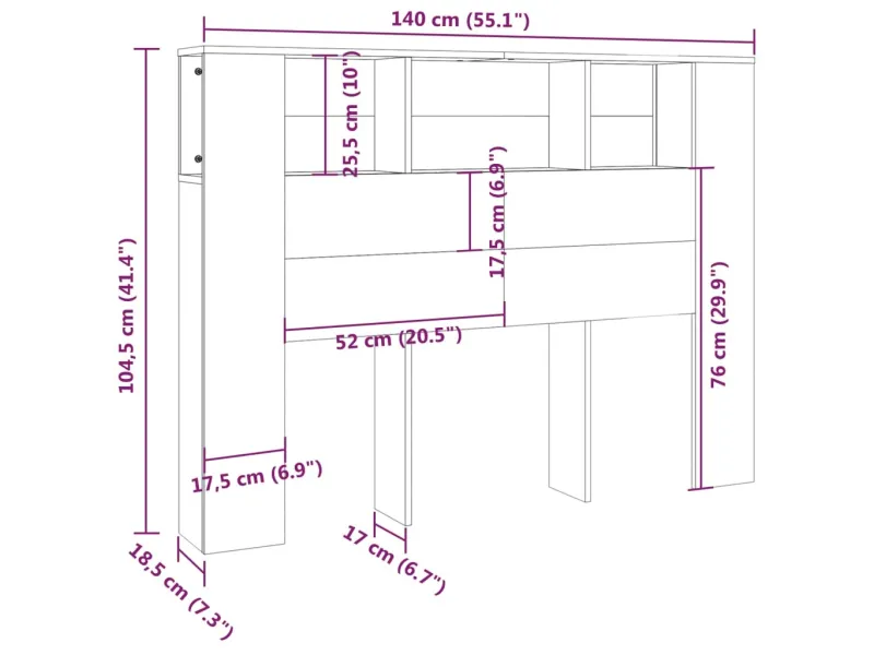Armoire de tête de lit Gris béton 140x18,5x104,5 cm