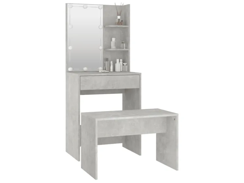 Ensemble de coiffeuse avec LED Gris béton Bois d'ingénierie