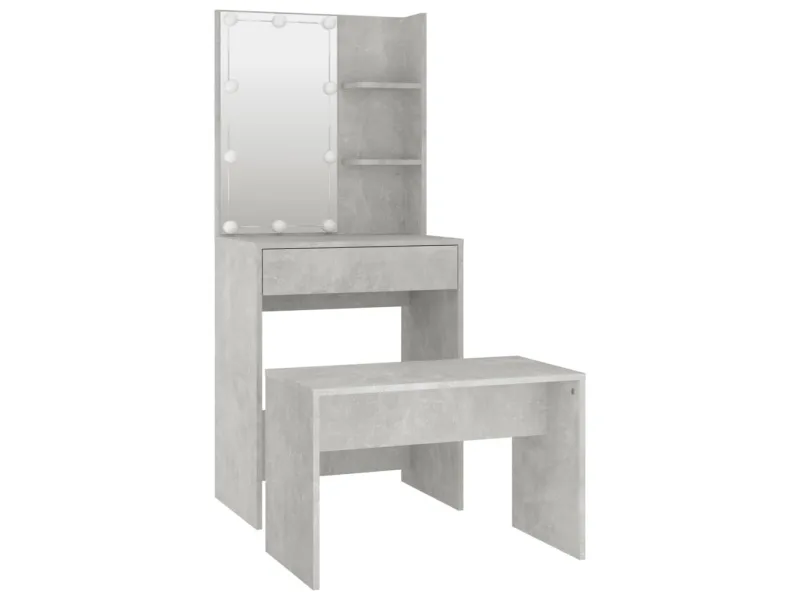 Ensemble de coiffeuse avec LED Gris béton Bois d'ingénierie