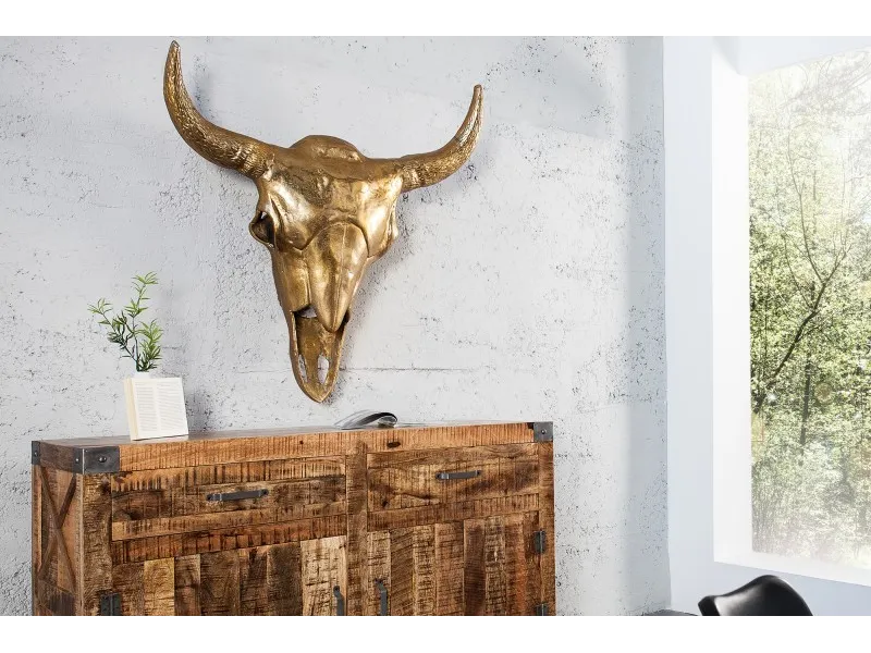 Déco tête de taureau Matador 56cm mosaïque dorée