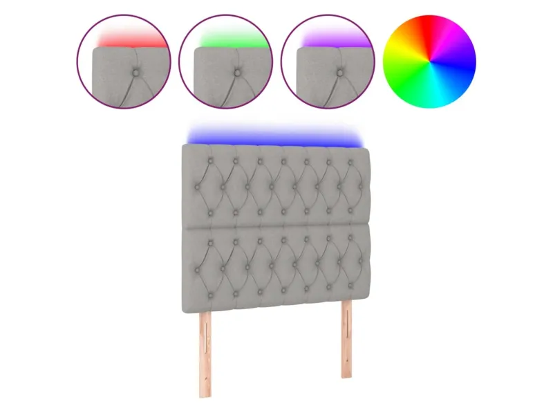 Tête de lit à LED Gris clair 90x7x118/128 cm Tissu