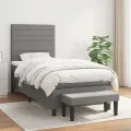 Cadre de lit avec matelas Gris foncé 100x200cm Tissu