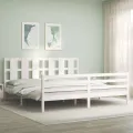 Cadre de lit avec tête de lit blanc Super King bois massif