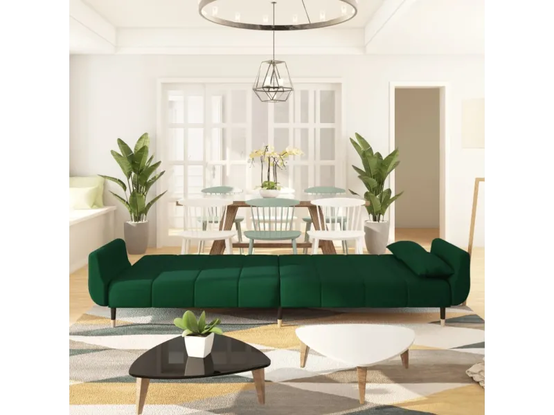 Canapé-lit à 2 places avec deux oreillers Vert foncé Velours