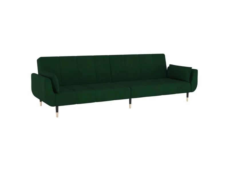 Canapé-lit à 2 places avec deux oreillers Vert foncé Velours