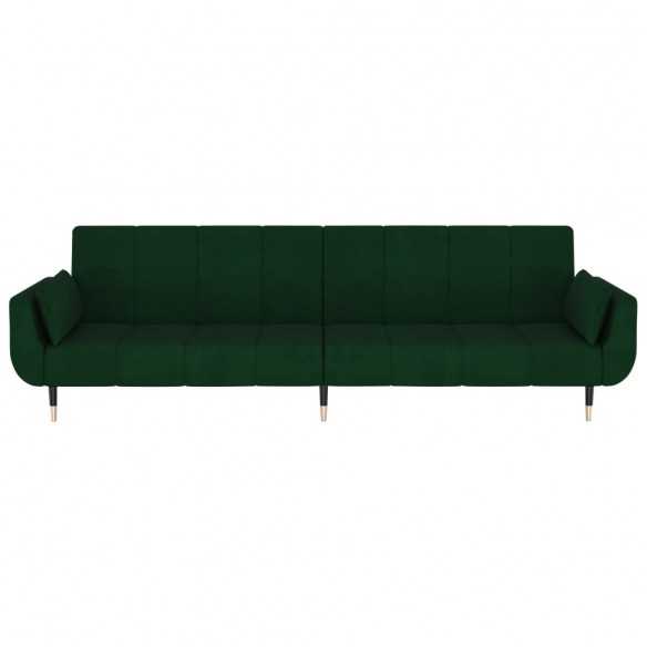 Canapé-lit à 2 places avec deux oreillers Vert foncé Velours