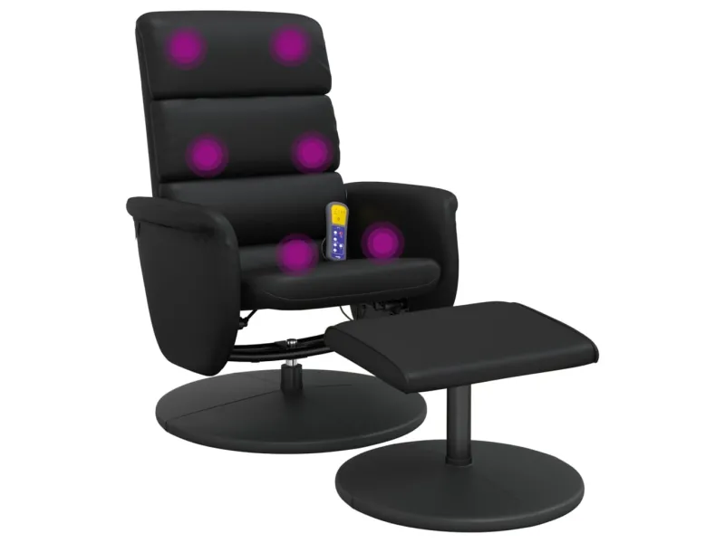 Fauteuil inclinable de massage avec repose-pied noir similicuir