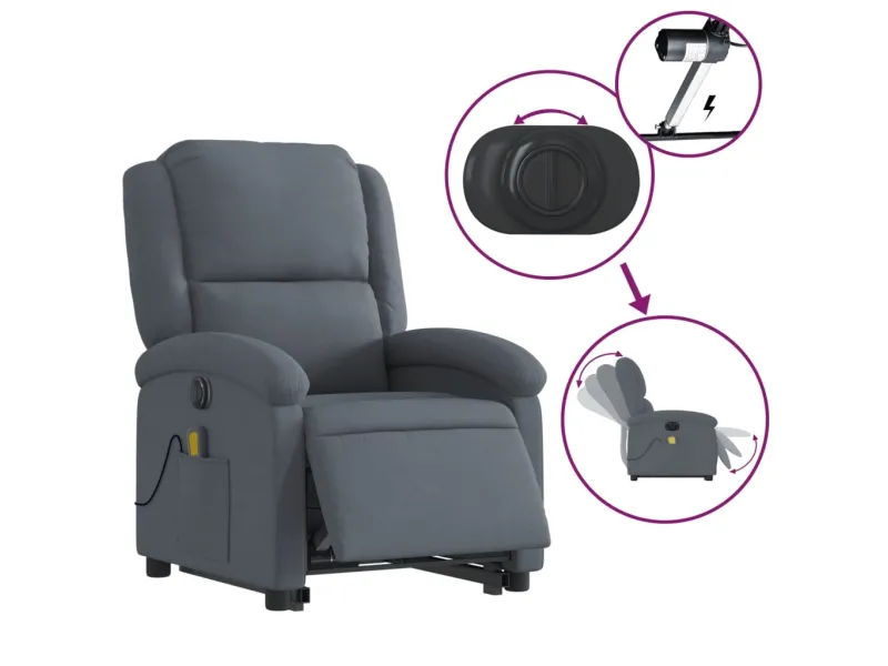 Fauteuil inclinable de massage électrique gris foncé velours