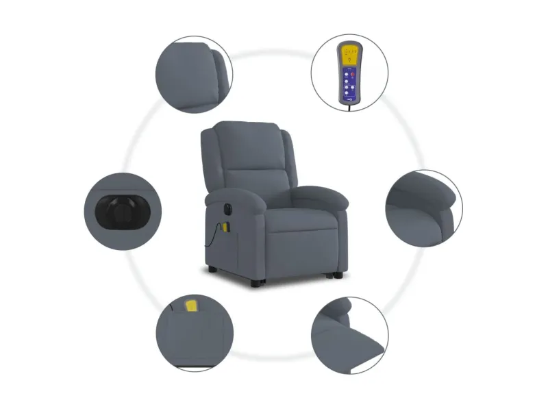 Fauteuil inclinable de massage électrique gris foncé velours