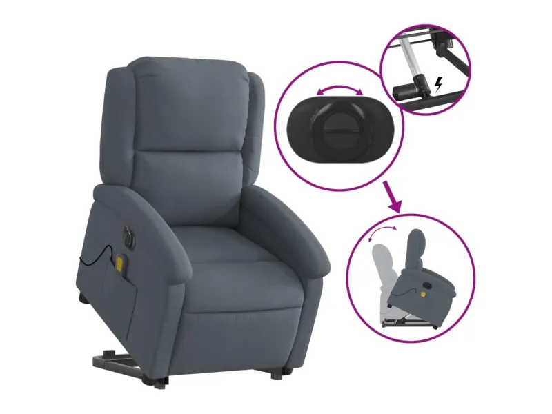 Fauteuil inclinable de massage électrique gris foncé velours