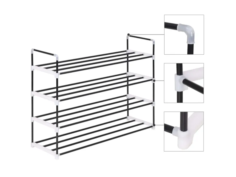 Range-chaussures avec 4 étagères Métal et plastique noir