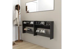 Armoires à chaussures murales 2 pcs Noir brillant 80x18x60 cm