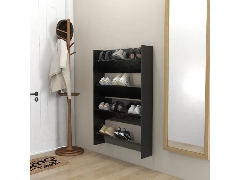 Armoires à chaussures murales 2 pcs Noir brillant 80x18x60 cm