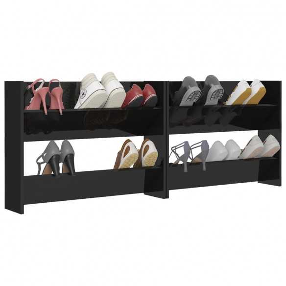 Armoires à chaussures murales 2 pcs Noir brillant 80x18x60 cm