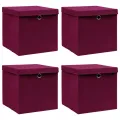 Boîtes de rangement 4 pcs Rouge foncé 32x32x32 cm Tissu