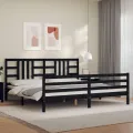 Cadre de lit avec tête de lit noir 200x200 cm bois massif