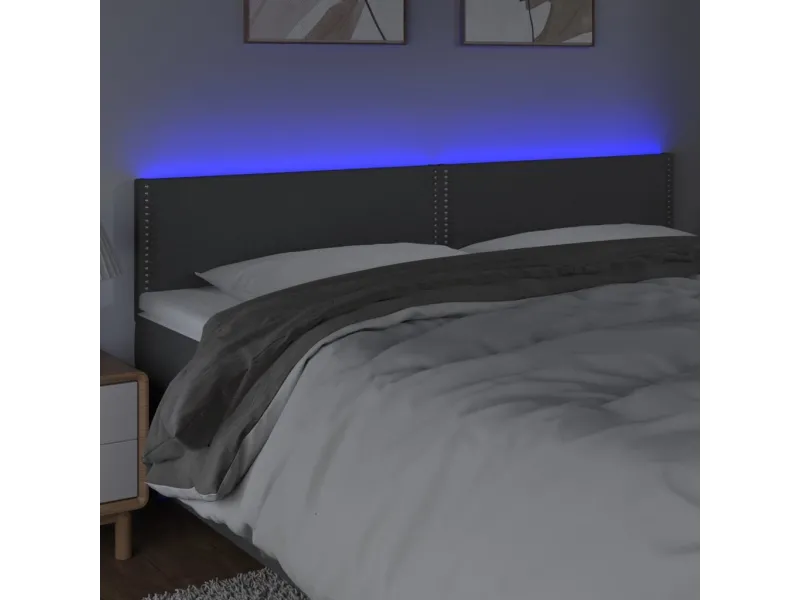 Tête de lit à LED Gris foncé 200x5x78/88 cm Tissu
