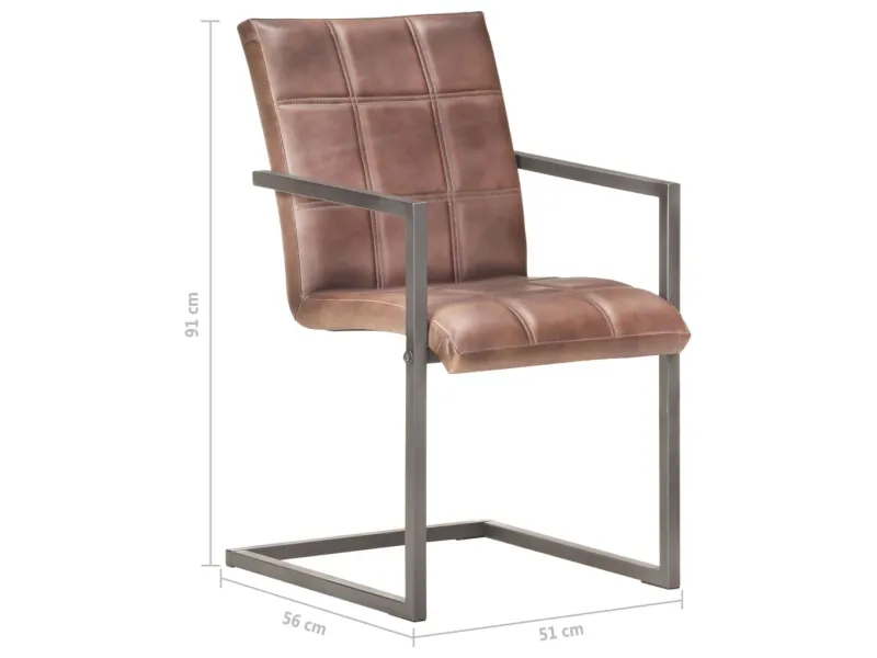 Chaises à manger cantilever lot de 2 marron cuir véritable