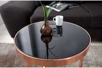 Table d'appoint design en verre noir / métal cuivré