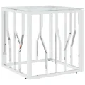 Table basse argenté 50x50x50 cm acier inoxydable et verre