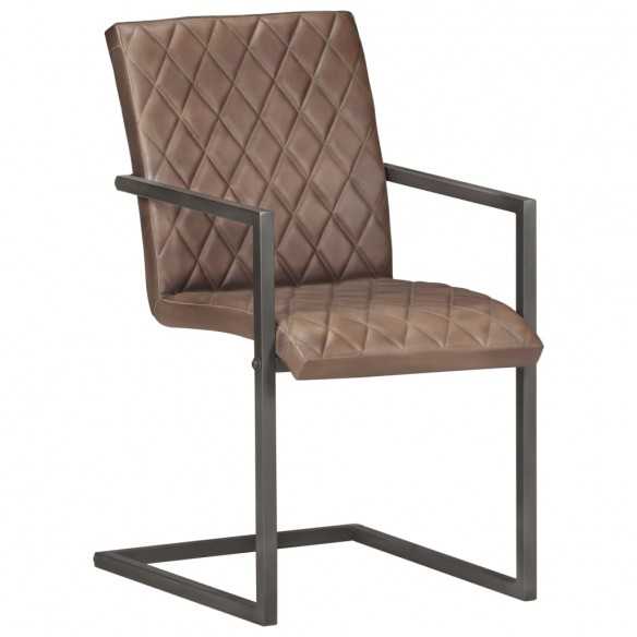 Chaises à manger cantilever lot de 2 marron cuir véritable
